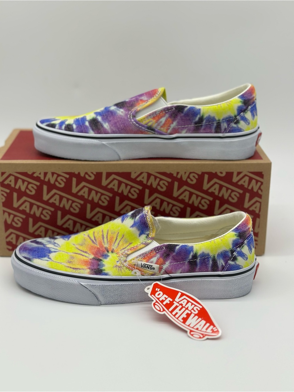 Vans Slip-On Tie-Dye Canvas Sneakers in Yellow, Purple, Blue